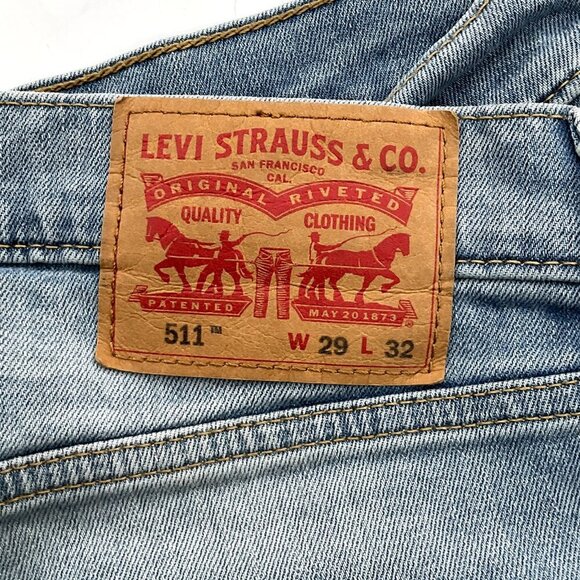 Levis 511 Jeans Mens 29x27 Blue Slim Straight Mid Rise Light Wash Stretch Denim - Picture 2 of 12